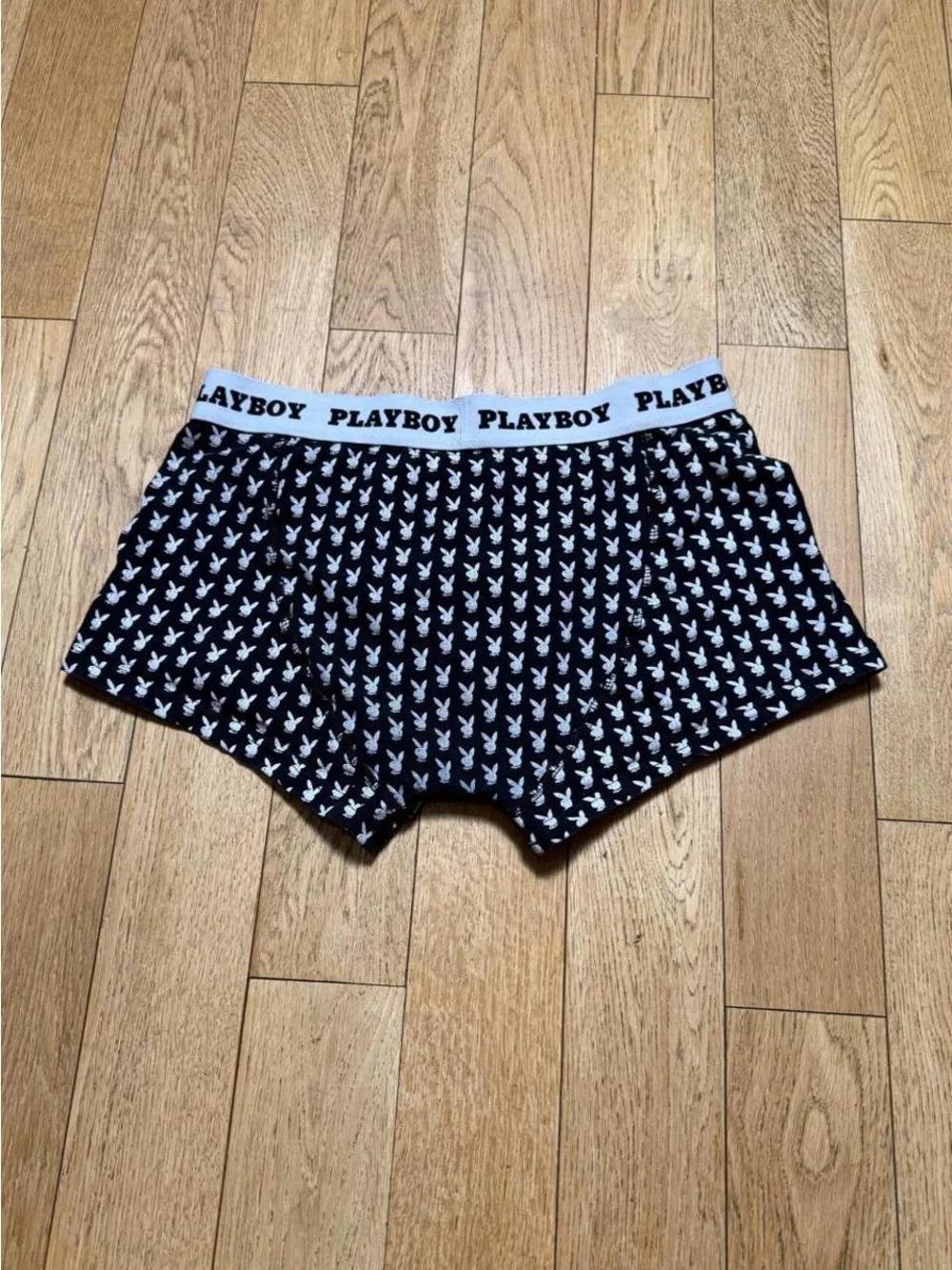 PLAYBOY Black Boxer Briefs with White Bunny Print